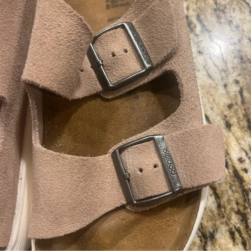 Kids Suede Double-Buckle Sandals in Taupe